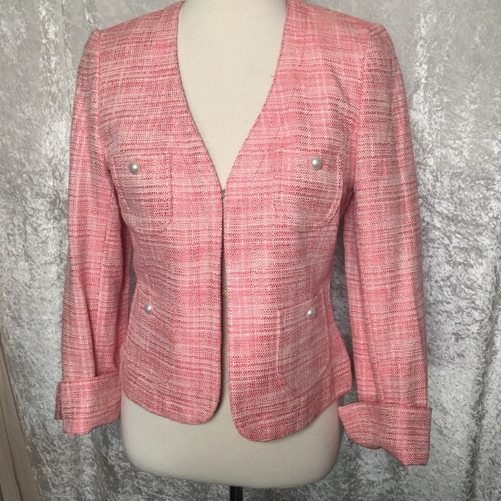 Apostrophe Pink Tweed Blazer Pearl like buttons Size 4